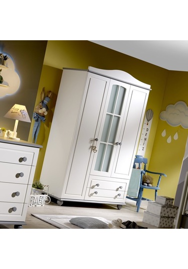 Meltem Kids Carino Gri Üç Kapılı Camlı Dolap