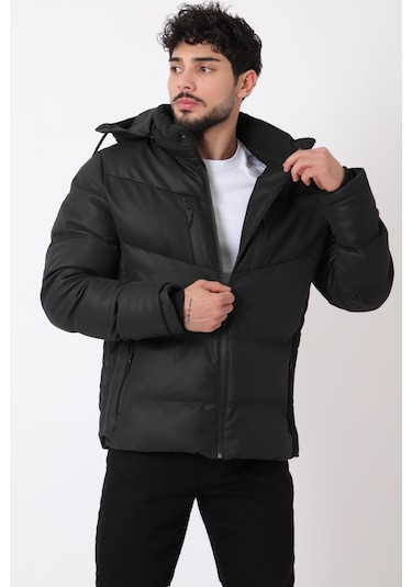 Çift Göğüs Fermuarlı Karbon Deri Şişme Mont Pldp 2986 50406 001