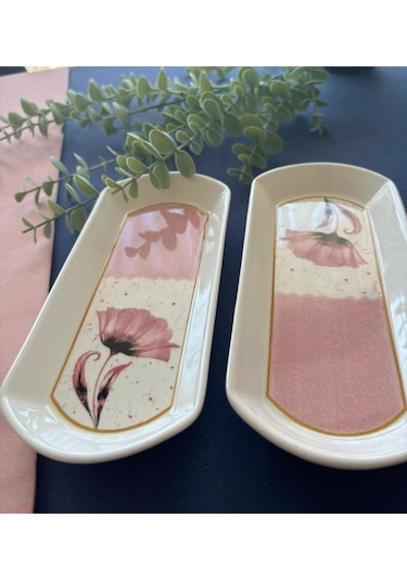 Pembe Gelincik 2 Adet Oval Kahvaltı Tabağı Pembe