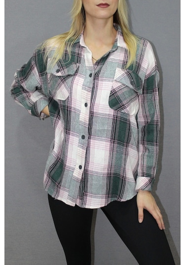 Saklımoda Oversize Ekose Gömlek Yeşil - 4686.140 Çok Renkli
