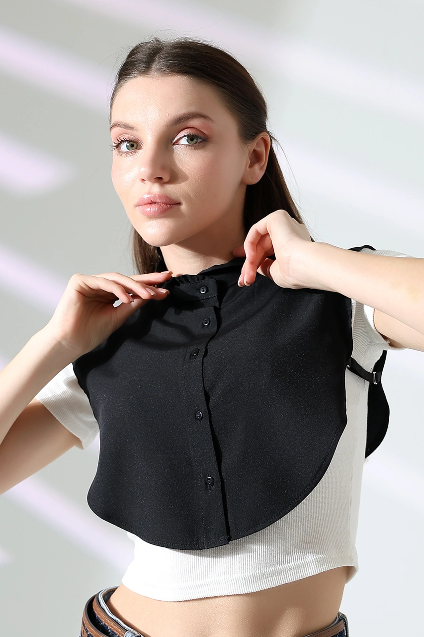 Schık Schık Pamuklu Fırfır Yaka Yarım Gömlek Siyah Sckwm24gml02 Siyah