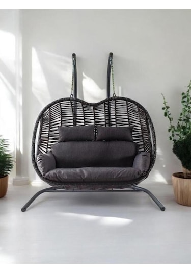 Pop Bahçe Ve Balkon Salıncağı Çift Kişilik Antrasit Antrasit