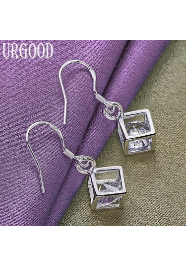 925 Ayar Gümüş Aaa Zirkon Kare Damla Küpe Takı