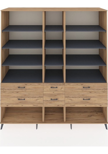 Kronos Dolap 12 Raflı 6 Çekmeceli 220x59x243 Çam-antrasit/çam Antrasıt/atlas Çam