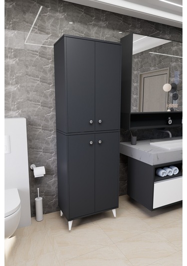 Furex 6 Raflı 4 Kapaklı Çok Amaçlı Banyo Dolabı Antrasit Antrasit