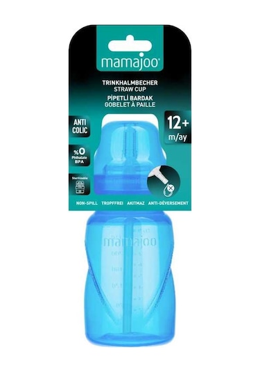 Mamajoo Antikolik Akıtmaz Pipetli Bardak 270 ml Mavi, 12 Ay+