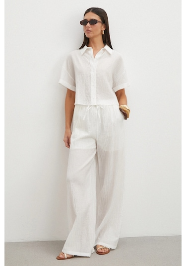 Uterpe Linen-look Beyaz Pantolon