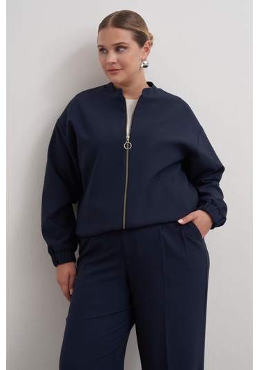 Cep Detaylı Astarlı Stoperli Bomber Ceket-3367 Lacivert