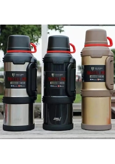 4 Litre Paslanmaz Çelik Vacuum Termos 48 Saat Sıcak Soğuk Dağcı Termos Aile Boyu Siyah