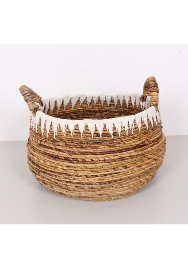 Avanos Doğal Abaka El Yapımı Yuvarlak Kulplu 2 Li Sepet Bej