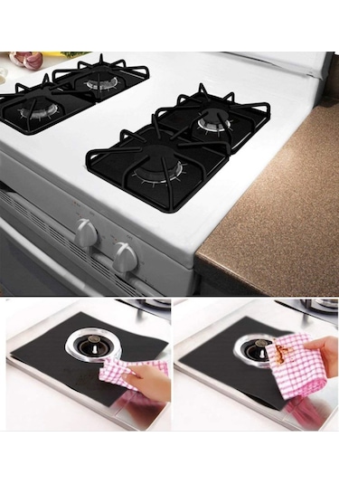 Siyah Renk Ocak Koruyucu Folyo Yanmaz Yapışmaz 4'lü Set Çok Renkli