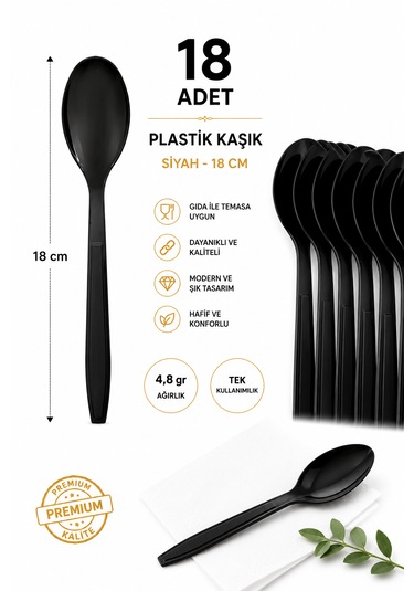 Plastik Kaşık Siyah 4,8 Gr Modern Lüks 18'adet