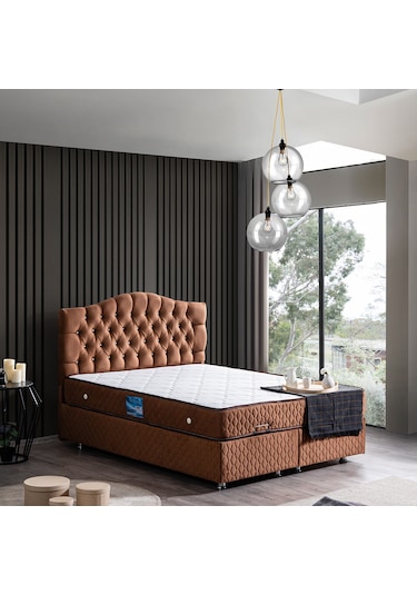 Setaymobilya Baza, Zümrüt Açık Kahve Çift Kişilik Baza +Başlık+Orthosoft Yatak
