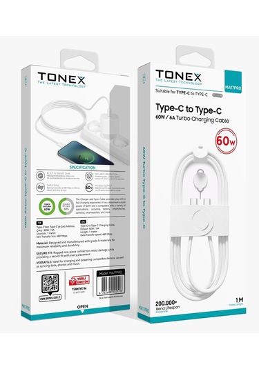Tonex 17 17 Pro 17 Pro Max Uyumlu Sim İğneli Typec To Typec 60w 6a Pd Data Şarj Kablo Ma17pro