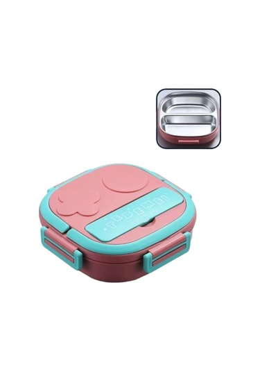 Yeiuyi7 Çocuklar İçin İki Bölme Paslanmaz Çelik Öğle Yemeği Kutusu 17cm Pembe