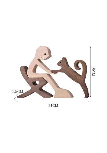 Dianziye Ahşap Köpek Aile Dekoratif Figür - İskandinav Tasarım, Doğal Dokuma, Ev Dekoru Ve Evcil Hayvan Anısı, 11x9x1.5cm