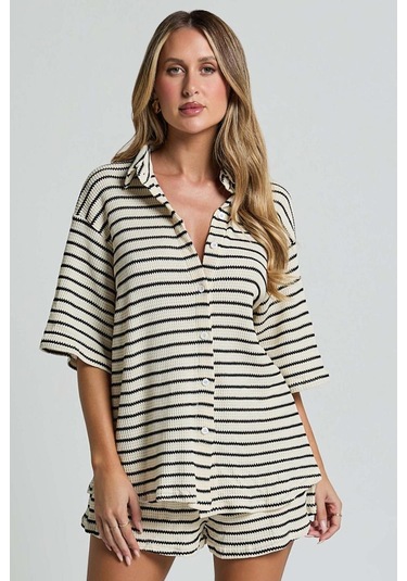 Madmext Beyaz Kadın Şort Gömlek Takım Mg2328 Beyaz