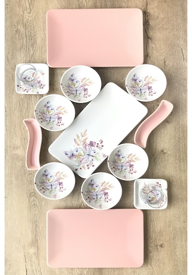 Keramika Siera Bahar Serisi 27 Parça 6 Kişilik Kahvaltı Takımı Beyaz - Mavi