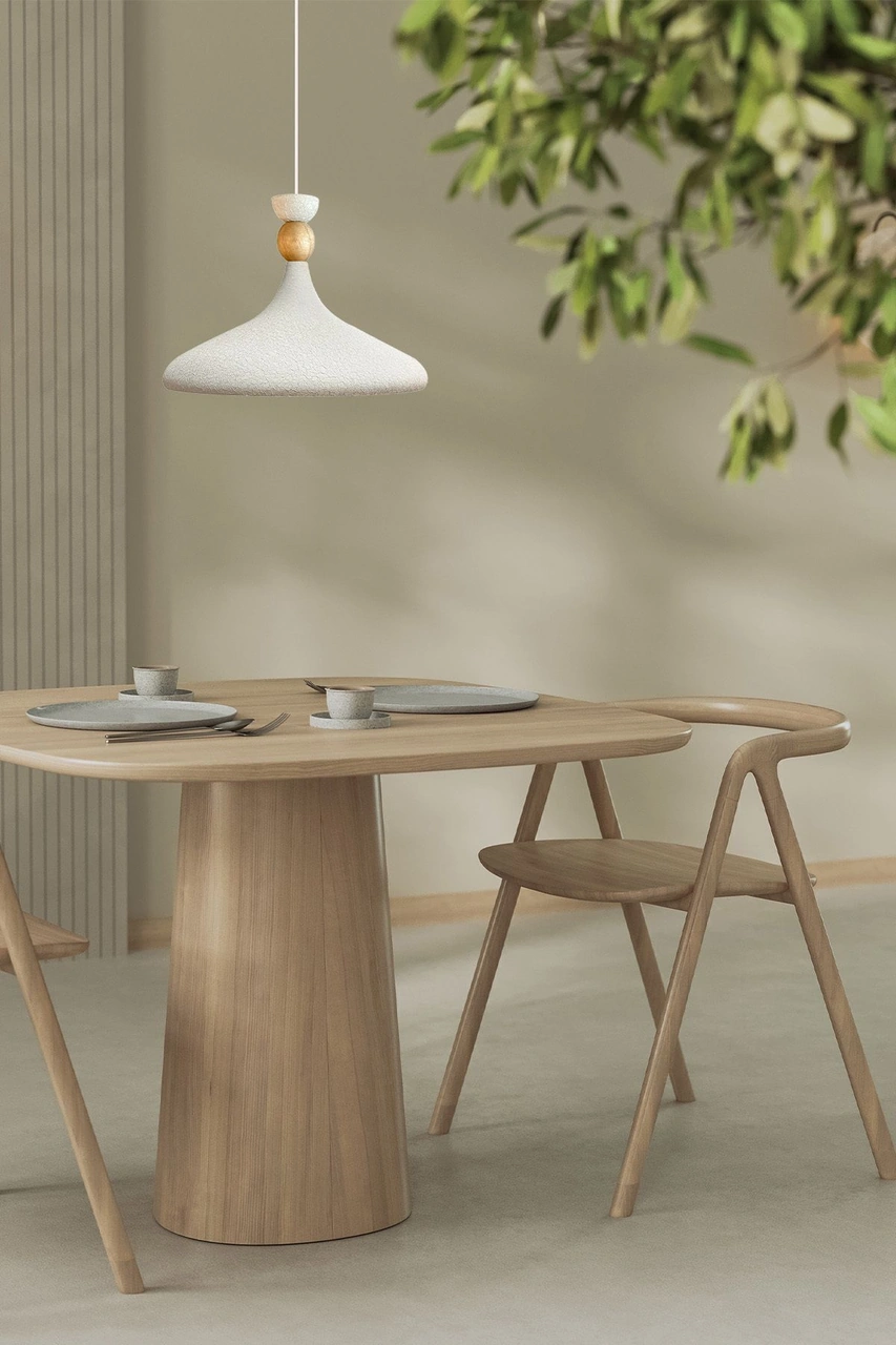 Dokulu Açık Krem Ahşap Şapka Tekli Avize Sarkıt Salon Mutfak Cafe Butik Lamba Aydınlatma Avizeler Dokulu Açık Krem