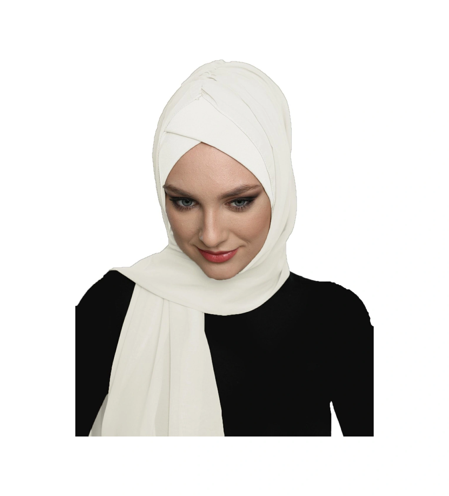 Şallı Takmatik Sade Krem Hazır Türban Tesettür Bone Namaz Örtüsü Krem