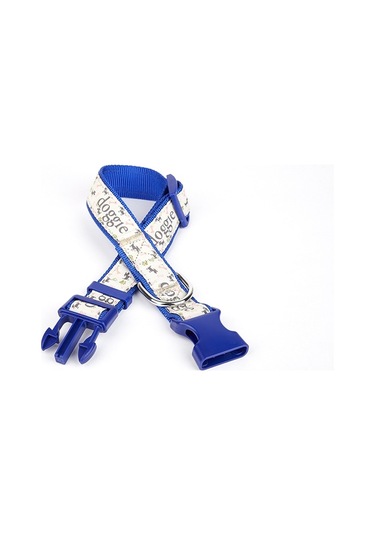 Doggie Köpek Ve Pati Desenli Dokuma Köpek Boyun Tasması 3 Cm X 36-60 Cm Mavi