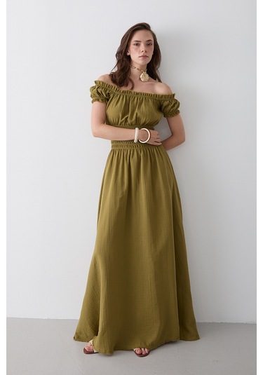 Haki Büzgülü Elbise - 2002 Haki