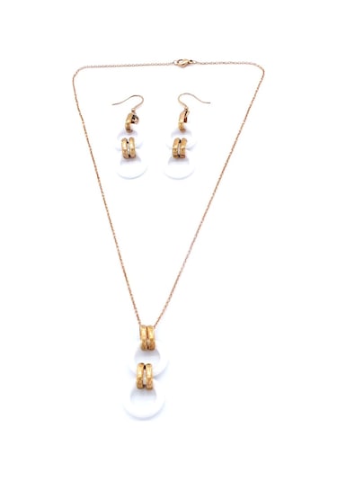 Ferizz 316l Çelik Rose Beyaz Halkalı Kadın Set Set-156