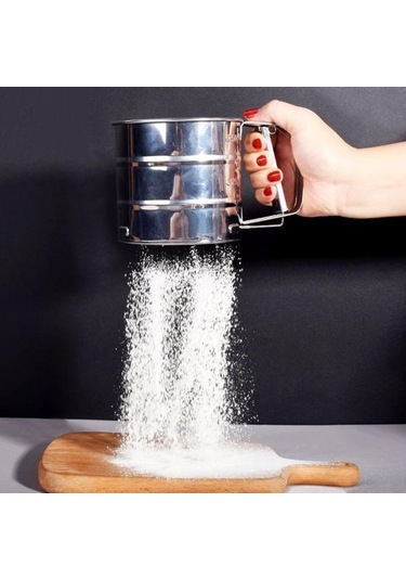 Pişirme Un Elek Çift Katmanlı İnce Örgü Pudra Şekeri Çalkalayıcı Duster El Paslanmaz Çelik Elek Pişirme Kek Un Elek Aracı Mutfak Malzemeleri Gümüş