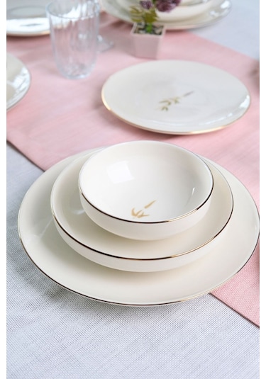 Tabak Evi Porselen Natura Altın Yaldızlı Yemek Takımı 6 Kişilik 24 Parça Çok Renkli