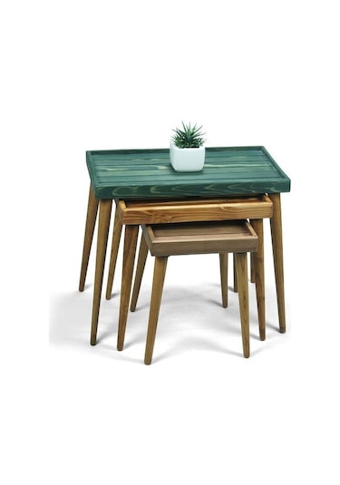 Doğal Ağaç Masif Kütük Lata 3’lü Zigon Sehpa