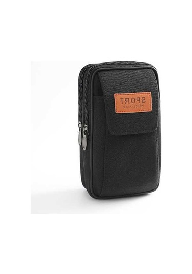 Maoyaya Bel Çantası Kanvas Cep Telefonu Çantası Erkekler İçin Çok Fonksiyonlu Bel Çantası-siyah Siyah, Modern Tasarım Siyah