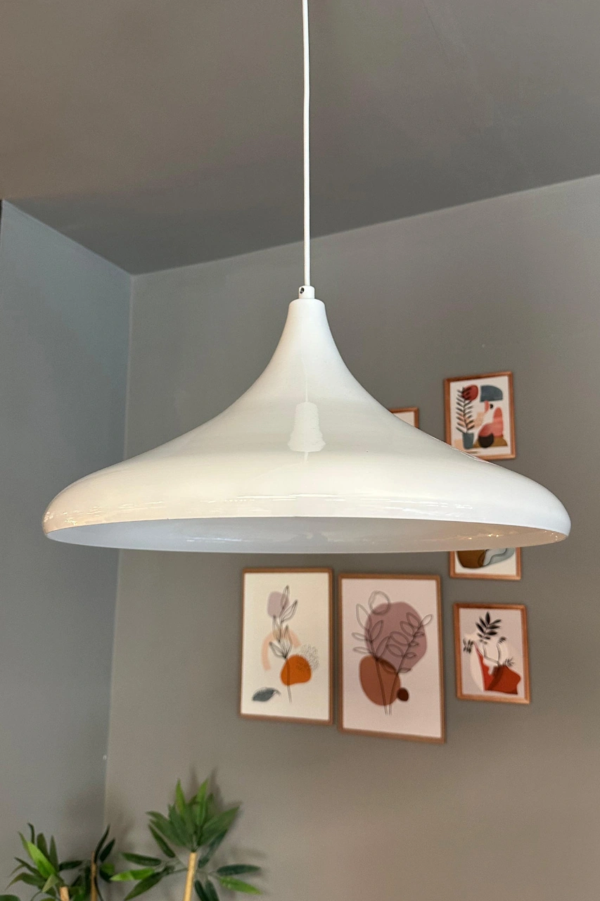 45 Cm Çaplı Champion Xl Beyaz Avize Tekli Sarkıt Lamba Cafe Restoran Salon Mutfak Avizeleri Beyaz