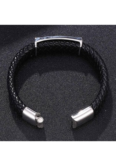 Vintage Tekne Bileklik Erkek Siyah Örgü Deri Bileklik Paslanmaz Çelik Toka Punk Takı Bilezikler Hediyeler Siyah