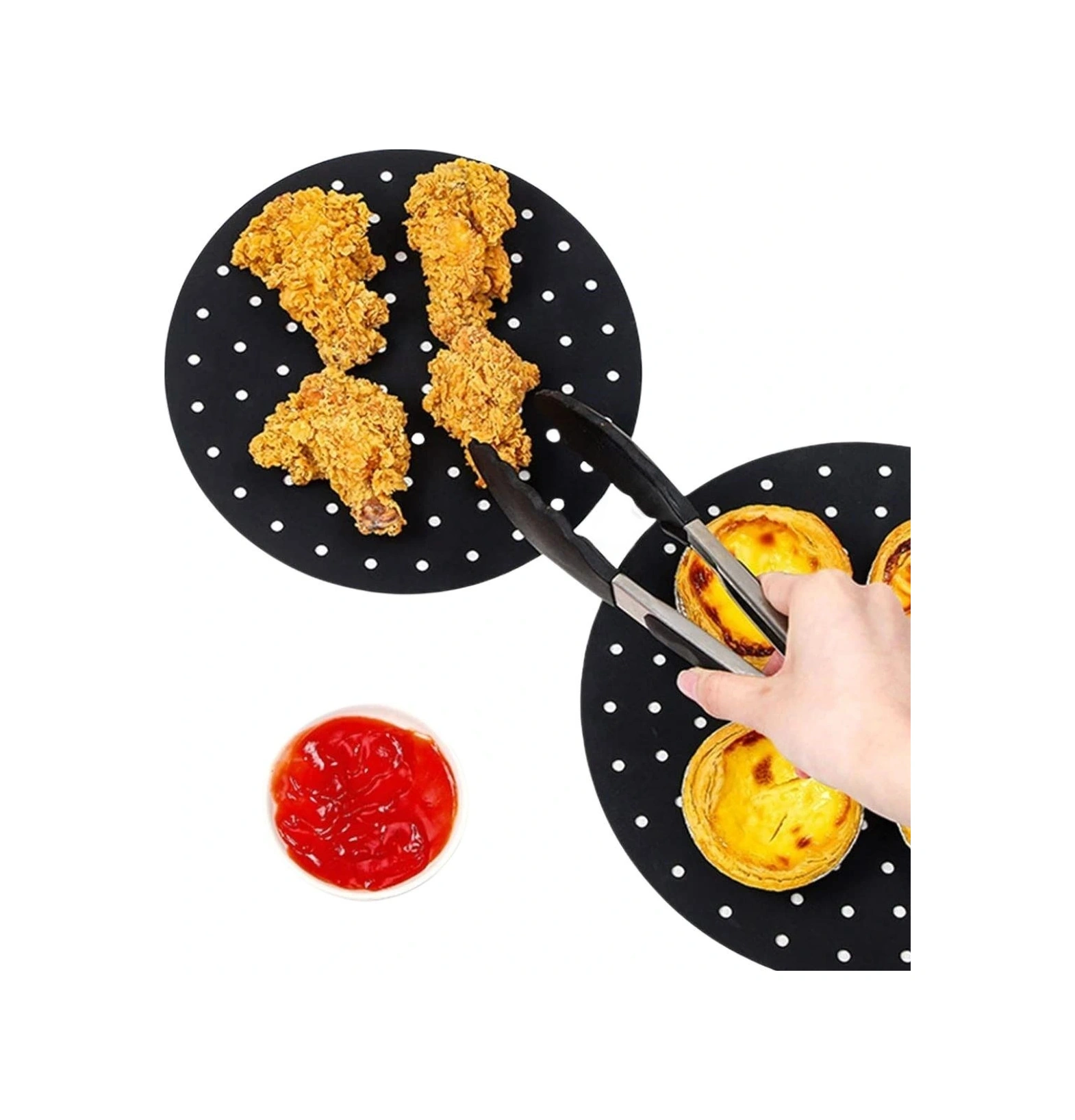 Siyah Isıya Dayanıklı Yıkanılabilir Silikon Fırın Ve Airfryer Yuvarlak Model Pişirme Matı 23 Cm