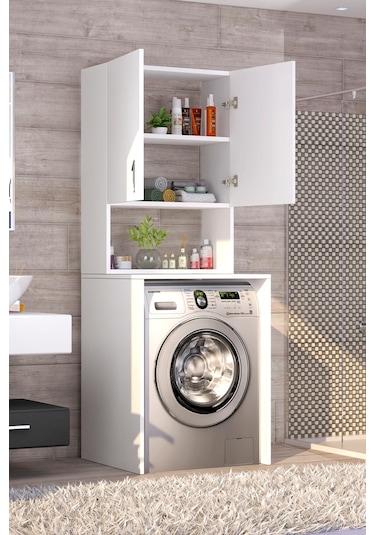 Üst Dolaplı Çok Amaçlı Çamaşır Makinesi Dolabı Beyaz