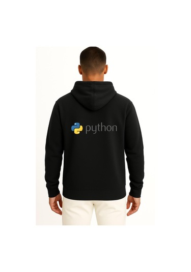 Kapüşonlu Python Programming Language Cep Ve Sırt Tasarımlı Unisex Sweatshirt Siyah