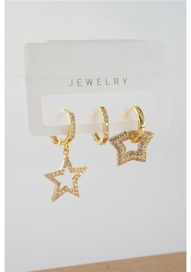 Kadın Vip Seri Baget Zirkon Taşlı Karışık Figürlü 3'lü Küpe Zrk00563-5385 Altın