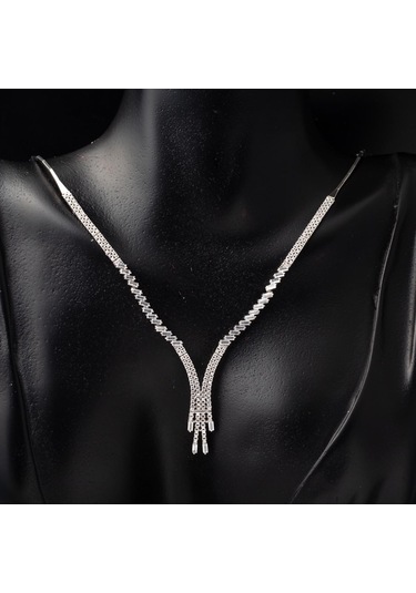 Baget Taşlı 14 Ayar Beyaz Altın Suyolu Set STVRB14K21858
