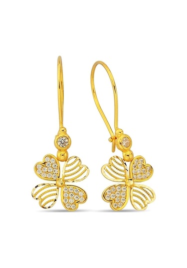 14 Ayar Altın Sallantılı Yonca Küpe