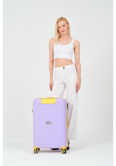 Keo-plus Lila-sarı Orta Boy Silikon Kırılmaz Pp Valiz Siyah