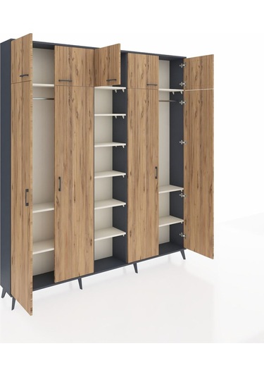 Arges Dolap 12 Raflı 9 Kapaklı 2 Askılı 220x30x243 Antrasit-çam/aytaşı Atlas Çam/aytası