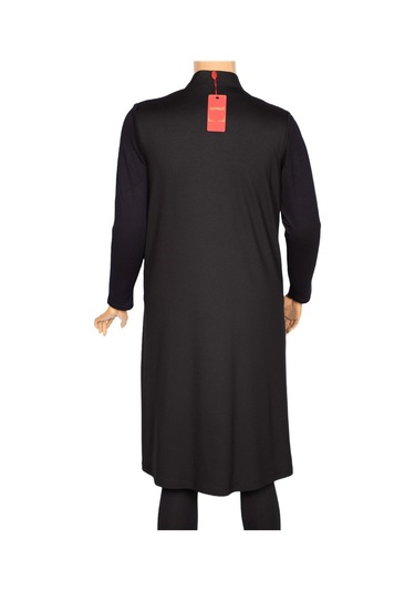 Hesna Kadın Arya Büyük Beden Verev Deri Kombinli Penye Siyah Yelek Siyah