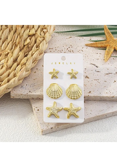 Deniz Yıldızı İstiridye 6 Parça Küpe Seti