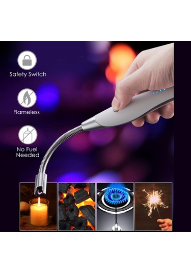 Suofeng Usb Şarjlı 360 Eğilebilir Boyunlu Elektrikli Çakmak - Bbq, Kamp İçin Rüzgar Dayanıklı, Açıcı Fonksiyonlu, Pil Göstergeli Çok Renkli