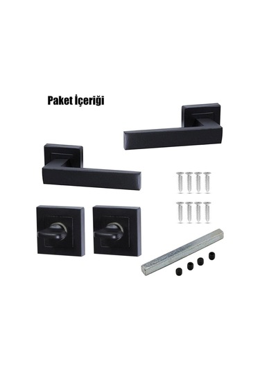 Kare Rozetli Kapı Kolu Wc Siyah 1 Takım Arkalı/önlü Sağ Kapı Kolu 2 Yıl Alüminyum