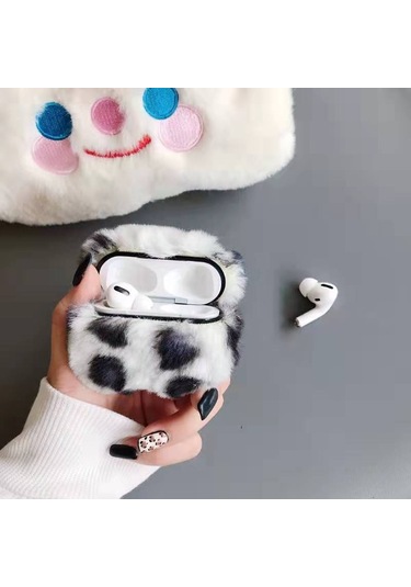Airpods Uyumlu Pro Peluş Bluetooth Kulaklık Koruyucu Kılıf İçin Leopar Beyazı Beyaz