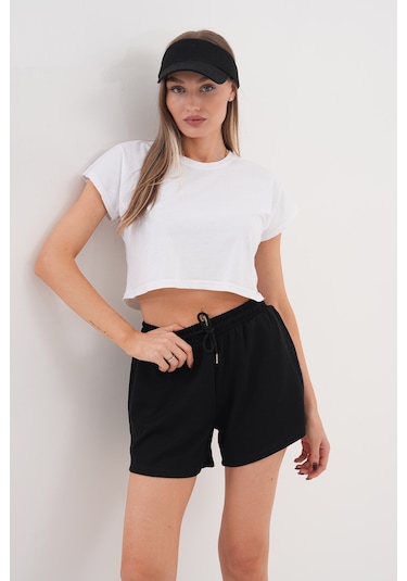 Genius Store Kadın Modal Şort Beli Lastikli Cepli Şort Modal-şort Siyah