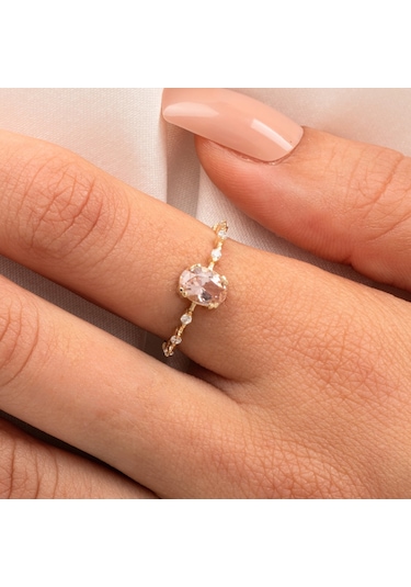 Gümüş Yüzük - Morganit Taşlı Kadın Modern Tasarım 925 Ayar Gümüş Evlilik Teklifi Yüzüğü Sarı