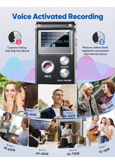 Elmpaly 32gb Gri Yükseltilmiş Ekranlı Mini Ses Kayıt Cihazı Ses Kaydı Mp3 Çalma Uzun Pil Ömrü