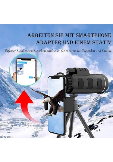 Monoküler Dürbün, 12x50 Yüksek Çözünürlüklü Monoküler Teleskop Akıllı Telefon Tutucu Tripodlu Yetişkinler